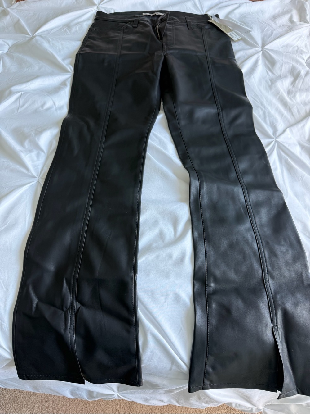 Black Faux Leather Flared Pants